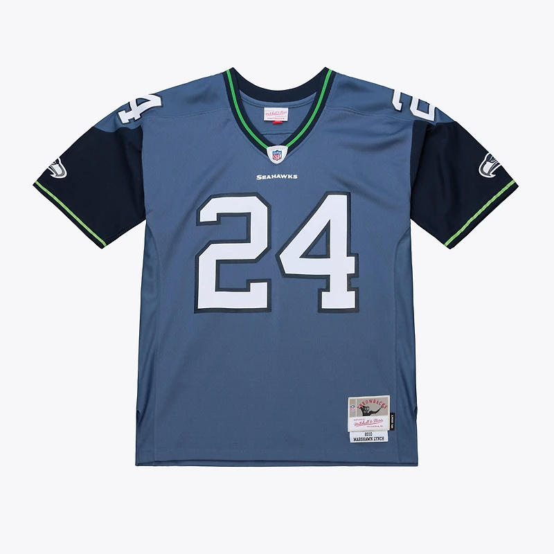 Maillot réplique rétro Mitchell & Ness Marshawn Lynch bleu Seattle Seahawks 2010 pour homme