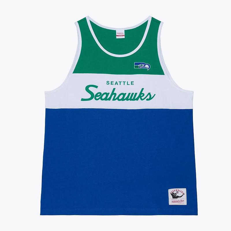 Débardeur Mitchell & Ness bleu roi/vert pour homme, à l'effigie de l'entraîneur-chef des Seattle Seahawks