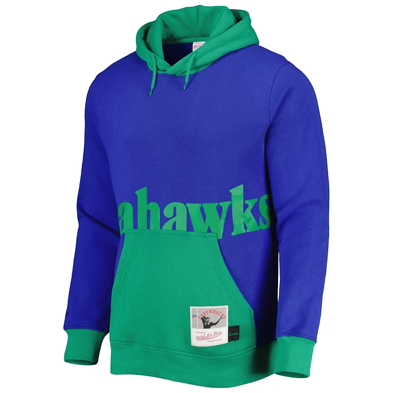 Chandail à capuchon pour homme Mitchell & Ness Royal Seattle Seahawks Big Face 5.0
