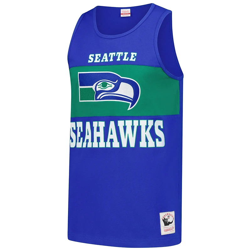 Débardeur rétro colorblock Mitchell & Ness Royal Seattle Seahawks pour homme