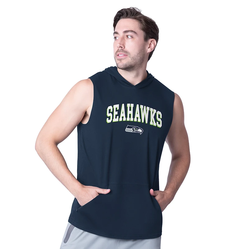 Sweat à capuche sans manches MSX by Michael Strahan College Navy pour homme des Seattle Seahawks Action