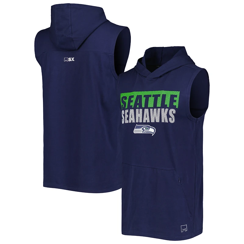 Sweat à capuche sans manches MSX by Michael Strahan College Navy Seattle Seahawks Relay pour homme