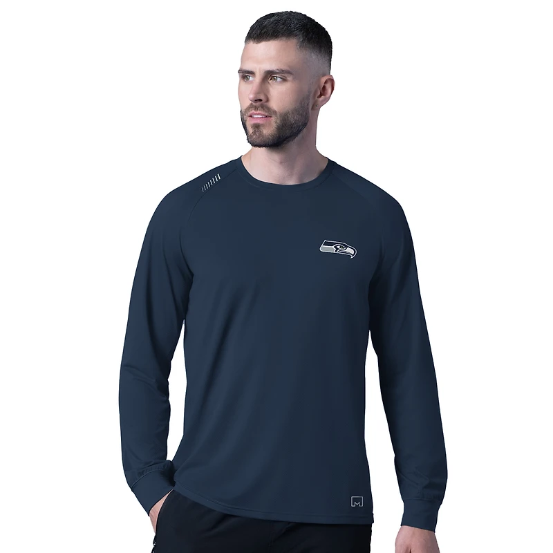 T-shirt à manches longues bleu marine MSX by Michael Strahan pour homme, motif attaquant des Seattle Seahawks