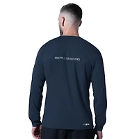 T-shirt à manches longues bleu marine MSX by Michael Strahan pour homme, motif attaquant des Seattle Seahawks