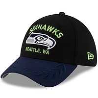 Men's New Era Black/College Navy Seattle Seahawks 2025 NFL Draft 39THIRTY Flex Hat