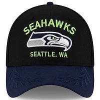 Men's New Era Black/College Navy Seattle Seahawks 2025 NFL Draft 39THIRTY Flex Hat