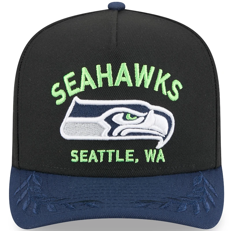 Men's New Era Black/College Navy Seattle Seahawks 2025 NFL Draft 9FIFTY A-Frame Snapback Hat