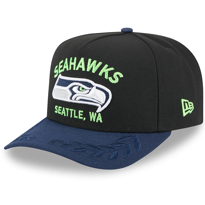Men's New Era Black/College Navy Seattle Seahawks 2025 NFL Draft 9FIFTY A-Frame Snapback Hat