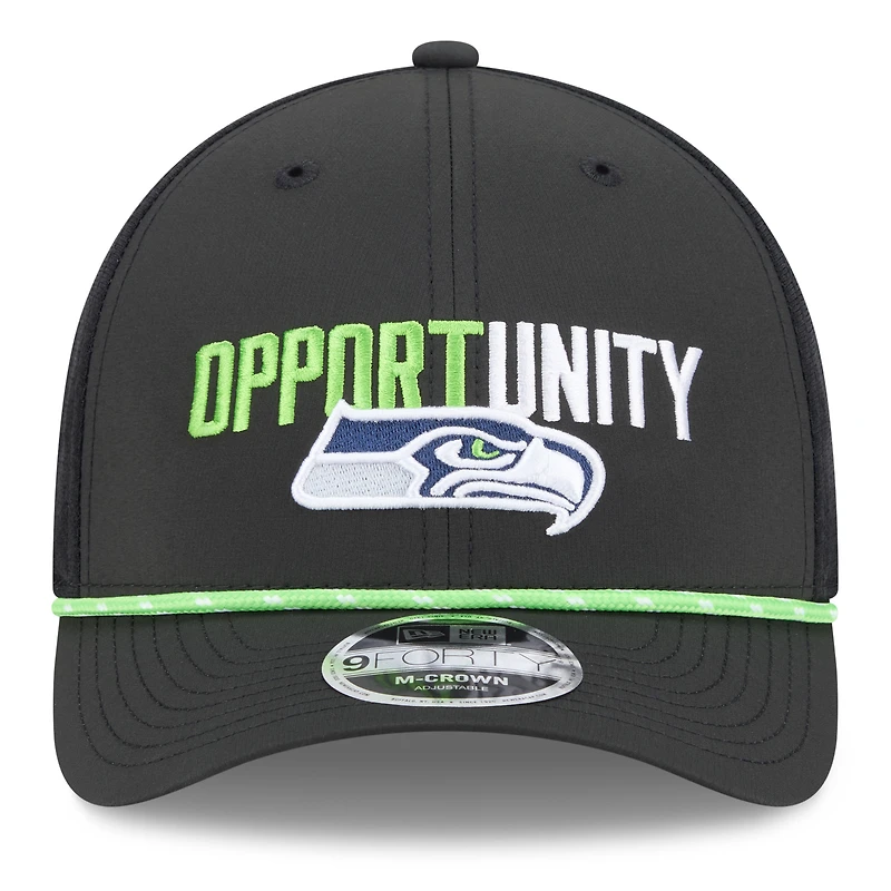 Men's New Era Black Seattle Seahawks 2025 Inspire Change 9FORTY M-Crown Adjustable Hat
