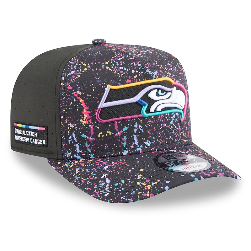 Casquette snapback 9FIFTY Crucial Catch NFL 2025 New Era noire pour homme des Seattle Seahawks