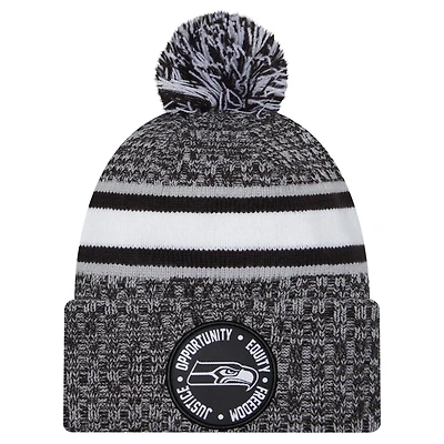 Men's New Era Black Seattle Seahawks Inspire Change Cuffed Knit Hat with Pom