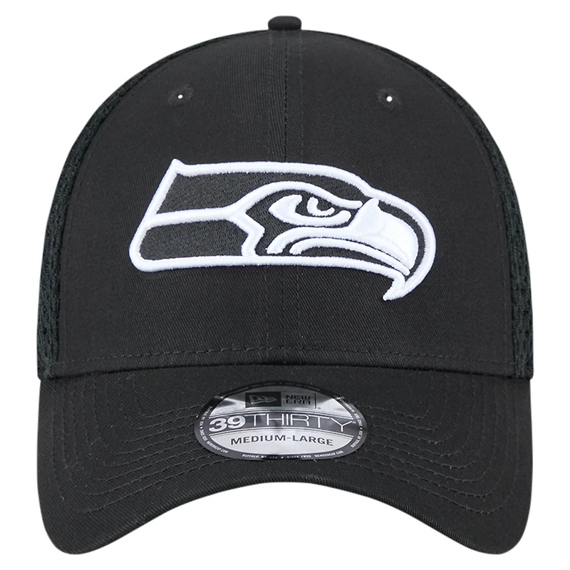 Men's New Era Black Seattle Seahawks Main Neo 39THIRTY Flex Hat