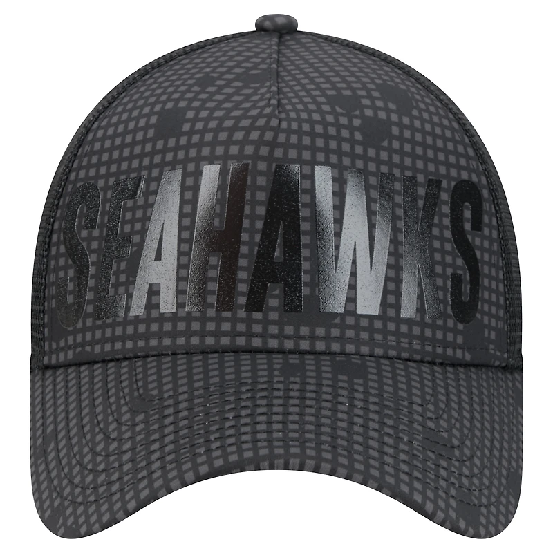 Casquette ajustable 9FORTY pour homme New Era Seattle Seahawks Midnight Ink Tonal Text A-Frame Trucker noire