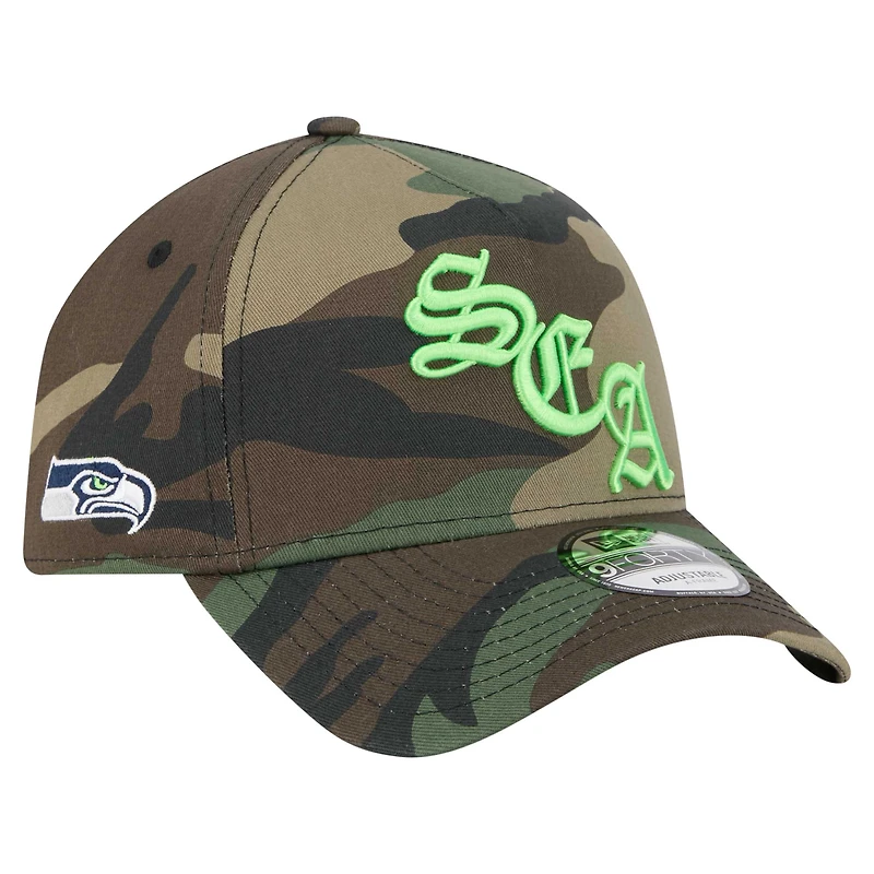 Casquette ajustable New Era Camo Seattle Seahawks Mystic Camo A-Frame 9FORTY pour homme