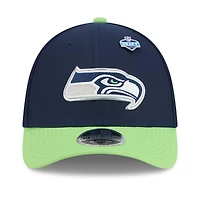 Casquette New Era College pour homme, bleu marine/vert fluo, Seattle Seahawks, repêchage NFL 2026, modèle 39THIRTY M-Crown Flex