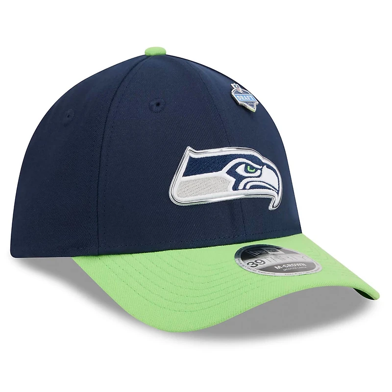 Men's New Era College Navy/Neon Green Seattle Seahawks 2026 NFL Draft 39THIRTY M-Crown Flex Hat