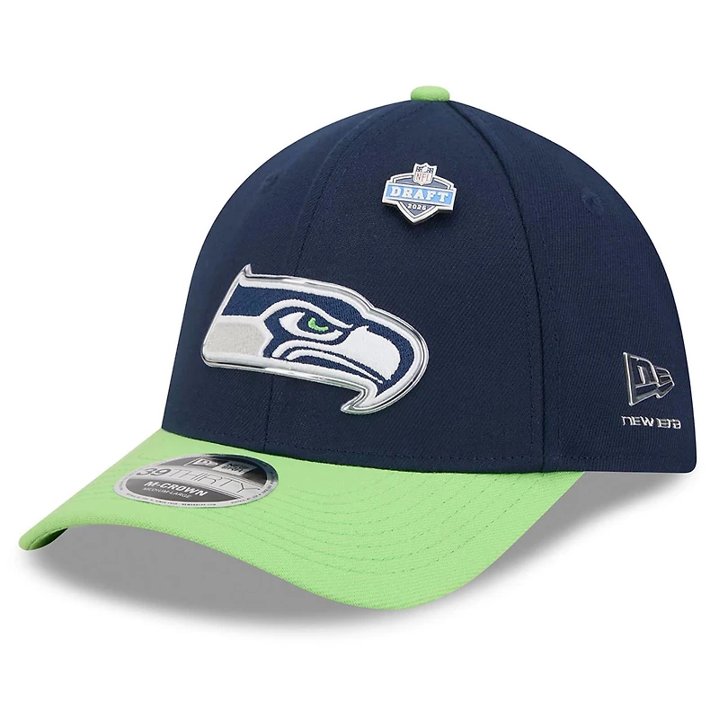 Men's New Era College Navy/Neon Green Seattle Seahawks 2026 NFL Draft 39THIRTY M-Crown Flex Hat