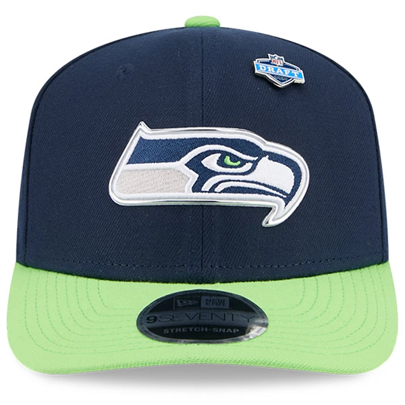 Men's New Era College Navy/Neon Green Seattle Seahawks 2026 NFL Draft 9SEVENTY Adjustable Hat