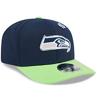Casquette ajustable New Era College pour homme, bleu marine/vert fluo, Seattle Seahawks, draft NFL 2026, modèle 9SEVENTY