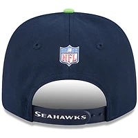 Casquette ajustable New Era College pour homme, bleu marine/vert fluo, Seattle Seahawks, draft NFL 2026, modèle 9SEVENTY