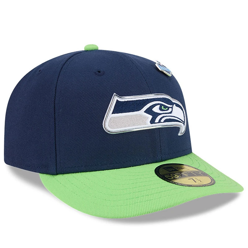 Men's New Era  College Navy/Neon Green Seattle Seahawks 2026 NFL Draft Pre-Curved 59FIFTY Fitted Hat