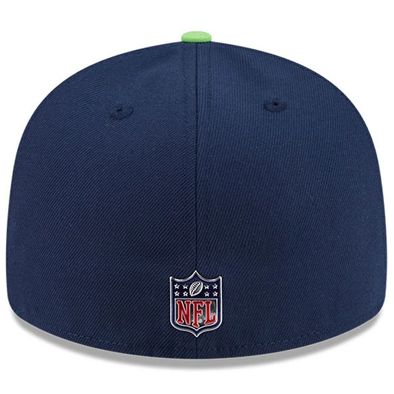 Casquette New Era College pour homme, bleu marine/vert fluo, Seattle Seahawks, draft NFL 2026, modèle 59FIFTY pré-courbé