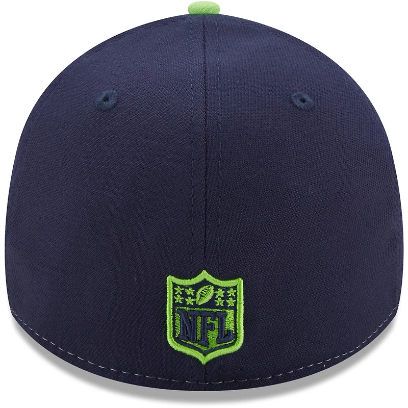 New Era College Navy/Neon Green Seattle Seahawks Surge 39THIRTY pour hommes - Casquette flex