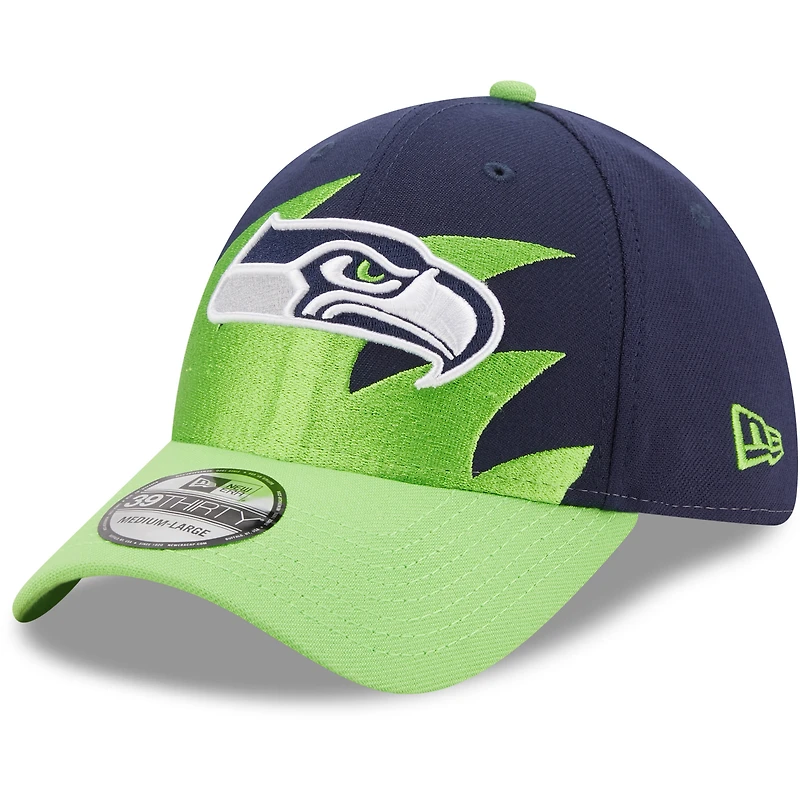 New Era College Navy/Neon Green Seattle Seahawks Surge 39THIRTY pour hommes - Casquette flex