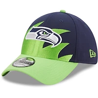 New Era College Navy/Neon Green Seattle Seahawks Surge 39THIRTY pour hommes - Casquette flex