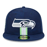 Casquette ajustée 59FIFTY Seattle Seahawks 2024 Sideline New Era College Navy pour hommes