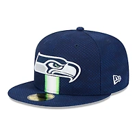 Casquette ajustée 59FIFTY Seattle Seahawks 2024 Sideline New Era College Navy pour hommes