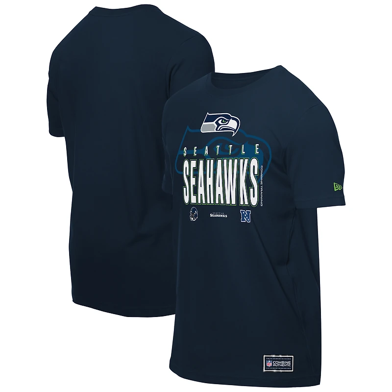 T-shirt New Era College Navy pour homme, camp d'entraînement NFL 2025 des Seattle Seahawks