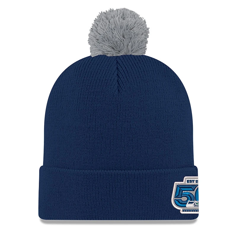 Men's New Era  College Navy Seattle Seahawks 50th Season Cuffed Pom Knit Hat
