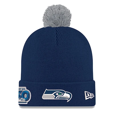 Men's New Era  College Navy Seattle Seahawks 50th Season Cuffed Pom Knit Hat