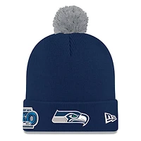Men's New Era  College Navy Seattle Seahawks 50th Season Cuffed Pom Knit Hat