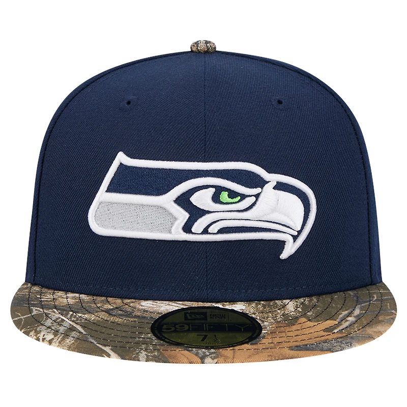 Casquette ajustée 59FIFTY Seattle Seahawks Active bicolore camouflage New Era College Navy pour homme