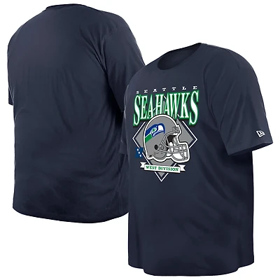 T-shirt New Era College Navy Seattle Seahawks pour hommes avec casque grand et haut Historic Mark