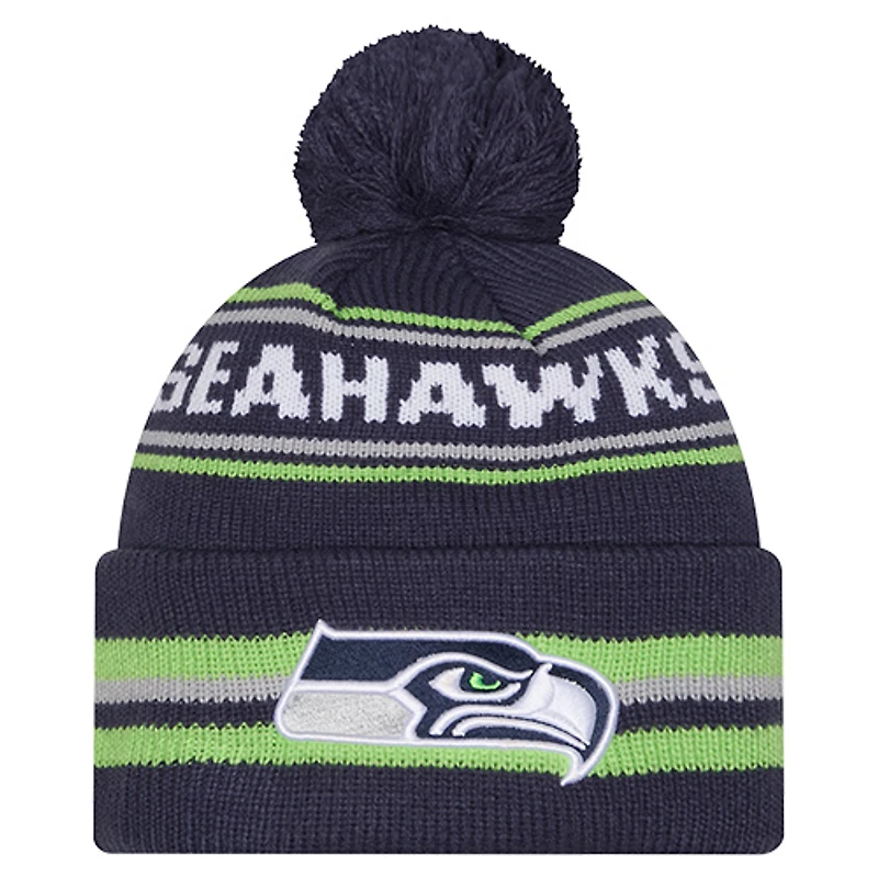 Bonnet à revers classique Seattle Seahawks, bleu marine, pour homme, de la marque New Era College, avec pompon.