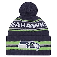 Bonnet à revers classique Seattle Seahawks, bleu marine, pour homme, de la marque New Era College, avec pompon.