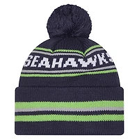 Bonnet à revers classique Seattle Seahawks, bleu marine, pour homme, de la marque New Era College, avec pompon.