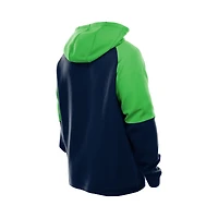 Men's New Era  College Navy Seattle Seahawks Combine Authentic Color Block Raglan Pullover Hoodie