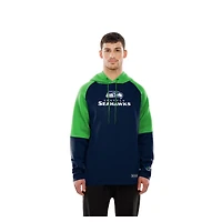 Men's New Era  College Navy Seattle Seahawks Combine Authentic Color Block Raglan Pullover Hoodie
