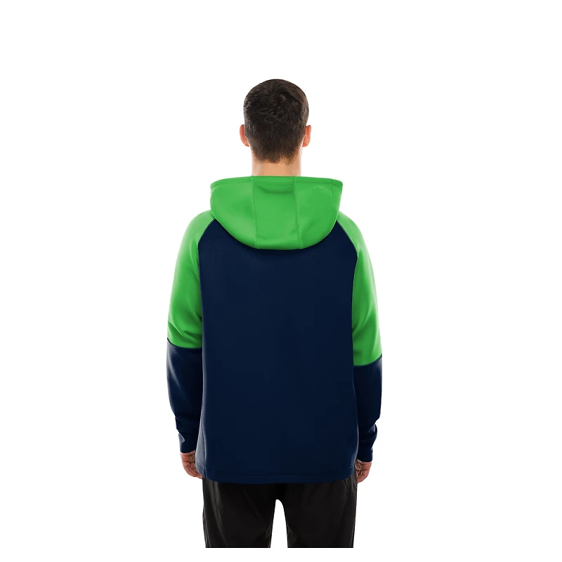 Men's New Era  College Navy Seattle Seahawks Combine Authentic Color Block Raglan Pullover Hoodie