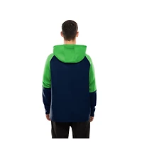Men's New Era  College Navy Seattle Seahawks Combine Authentic Color Block Raglan Pullover Hoodie