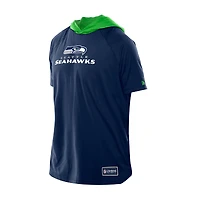 T-shirt à capuche et manches courtes raglan authentique Seattle Seahawks Combine de New Era College Navy pour homme