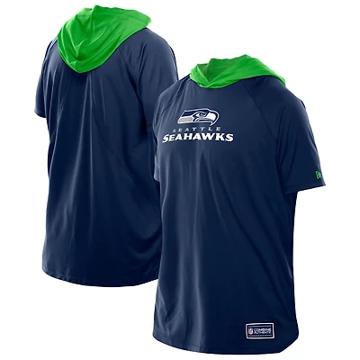 T-shirt à capuche et manches courtes raglan authentique Seattle Seahawks Combine de New Era College Navy pour homme