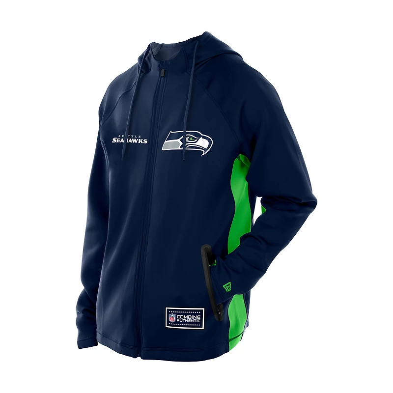 Sweat à capuche entièrement zippé New Era College Navy Seattle Seahawks Combine Authentic Raglan Scuba pour homme