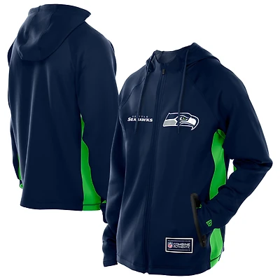 Sweat à capuche entièrement zippé New Era College Navy Seattle Seahawks Combine Authentic Raglan Scuba pour homme