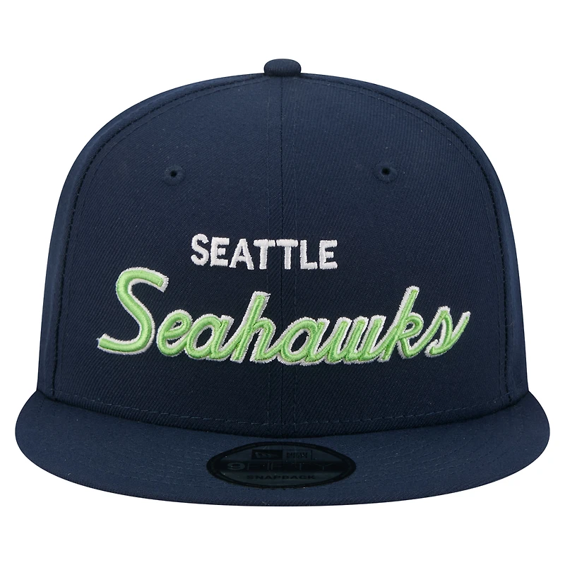 Men's New Era  College Navy Seattle Seahawks Core Team Script 9FIFTY Snapback Hat