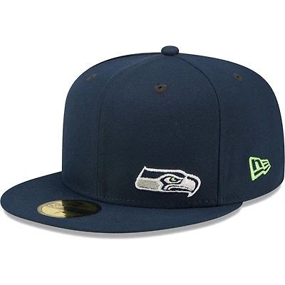 Casquette ajustée 59FIFTY pour homme Seattle Seahawks Flawless New Era College bleu marine